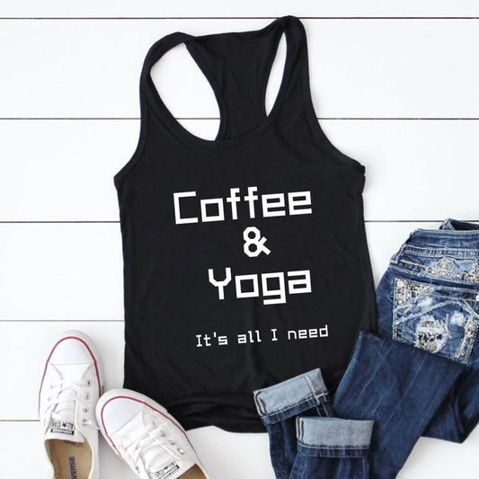Repeat Coffee, Yoga, Wine: Women's Funny Racerback Tank for Gym and Summer Workouts